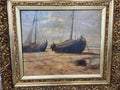 Oil Painting Vintage French Signed Coastal Boats Scene Framed Artwork LOT 49415