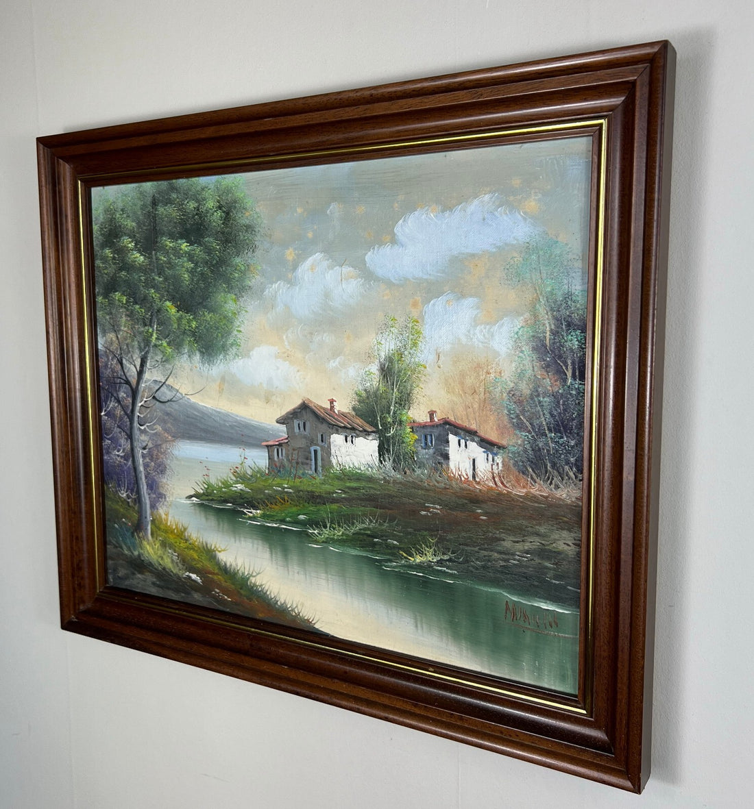Vintage French Oil Painting Lake Mountain Scene Signed Framed Art LOT 50510