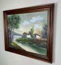 Vintage French Oil Painting Lake Mountain Scene Signed Framed Art LOT 50511