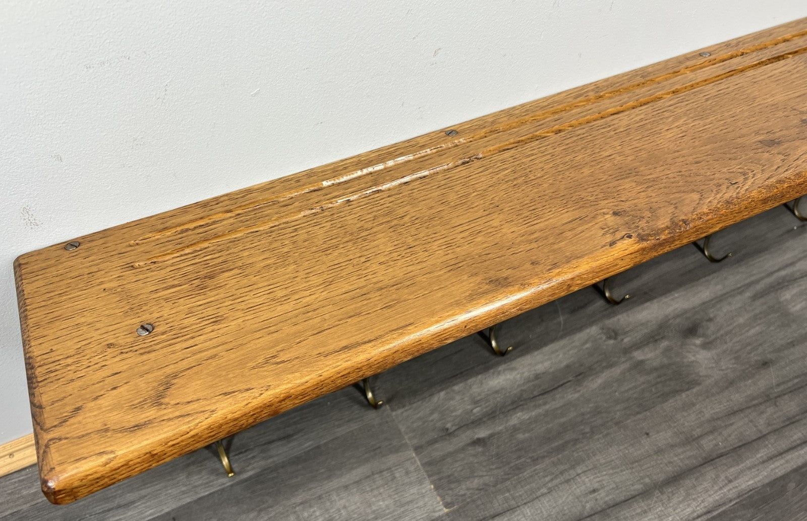 French Vintage Coat Rack Oak 6 Hooks Wall Shelf Carved Coat Hanger LOT 44345