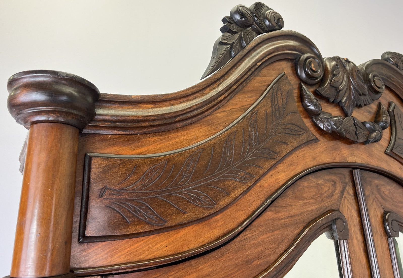 Wardrobe Antique French Style Two Door Walnut Mirrored Carved Armoire LOT 61613