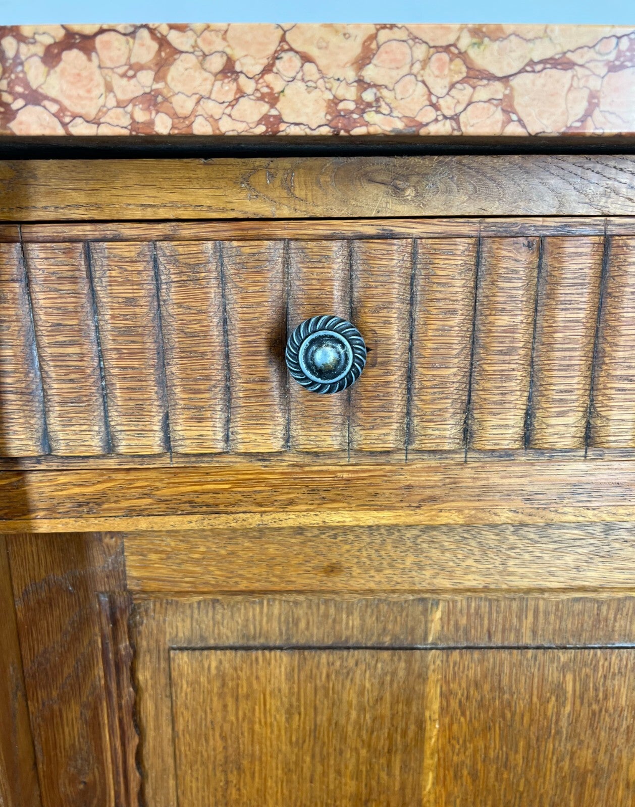 Sideboard Antique French Marble Top Cabinet Carved Storage Cupboard LOT 23719