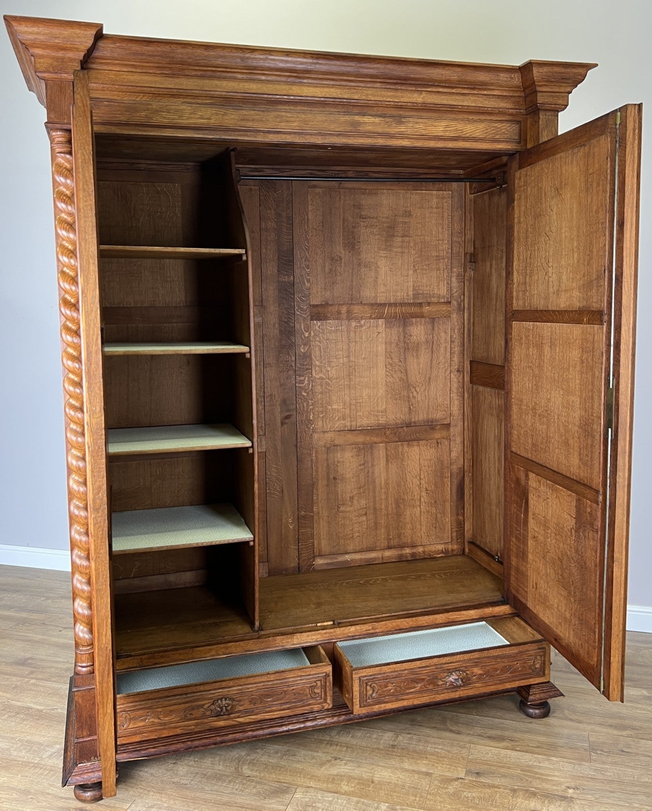 Wardrobe Antique French Oak Two Door Mirrored Carved Armoire Cabinet LOT 612416