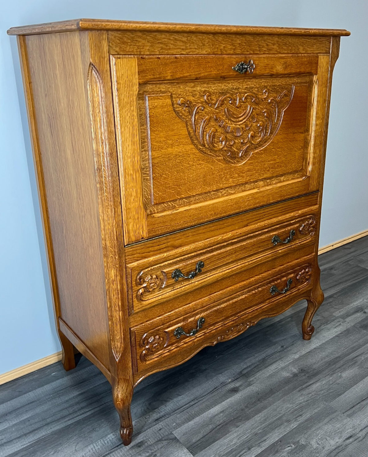Cabinet Vintage French Louis XIV Style Writing Bureau Carved Sideboard LOT 35262