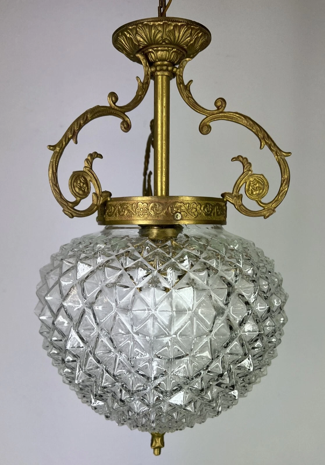 Ceiling Lamp Vintage Style Brass and Pressed Crystal Pendant Chandelier LOT 52532