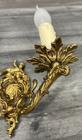 Vintage French Wall Light Brass Cherub Double Arm Rococo Sconce LOT 44115