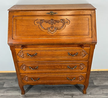 Secretaire Writing Desk Vintage French Oak Bureau Carved Cabinet LOT 37550