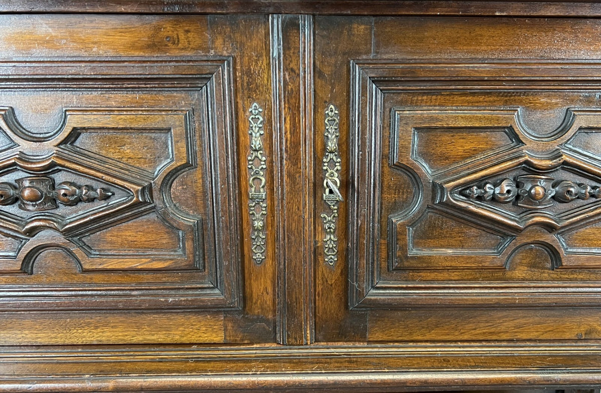 Sideboard Antique French Style Walnut Marble Display Cabinet Cupboard LOT 35769