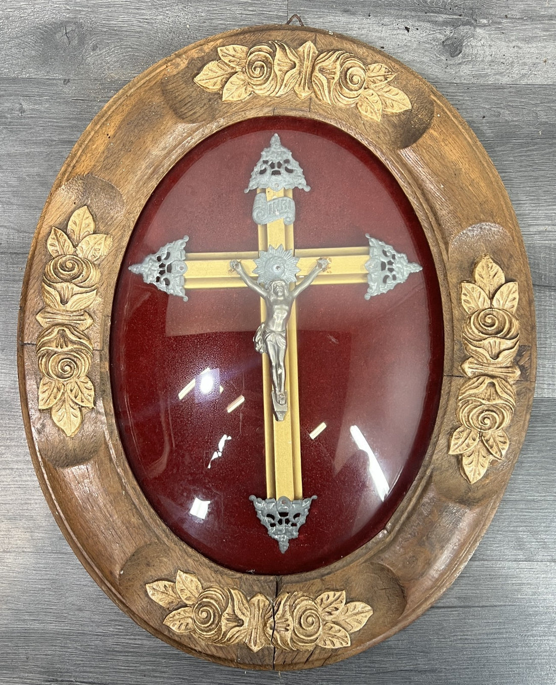 Crucifix Vintage French Style Oak Carved Wall Cross Religious LOT 47700