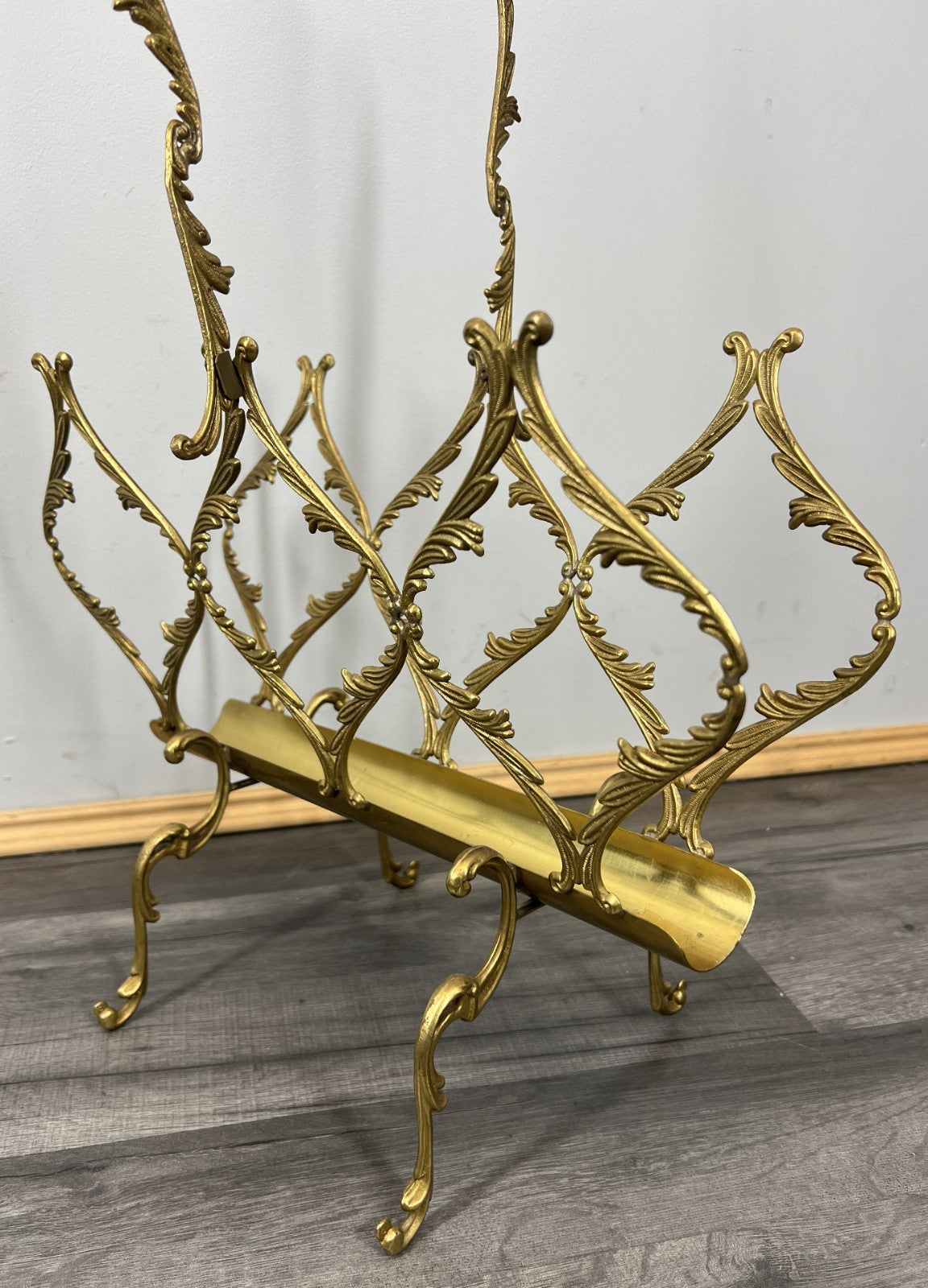 Newspaper Rack Vintage French Style Brass Magazine Stand LOT 46336