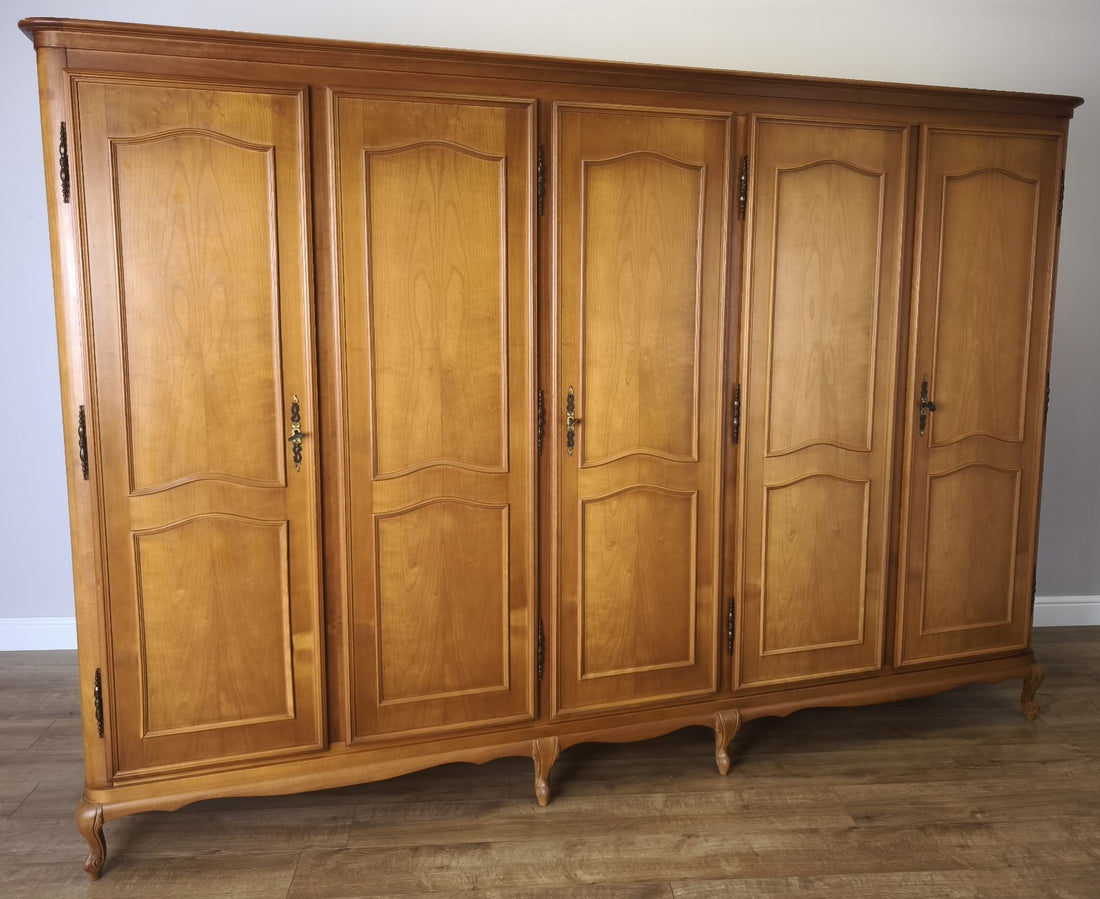 Wardrobe Vintage French Louis XVI Style Five Door Carved Armoire LOT 60090