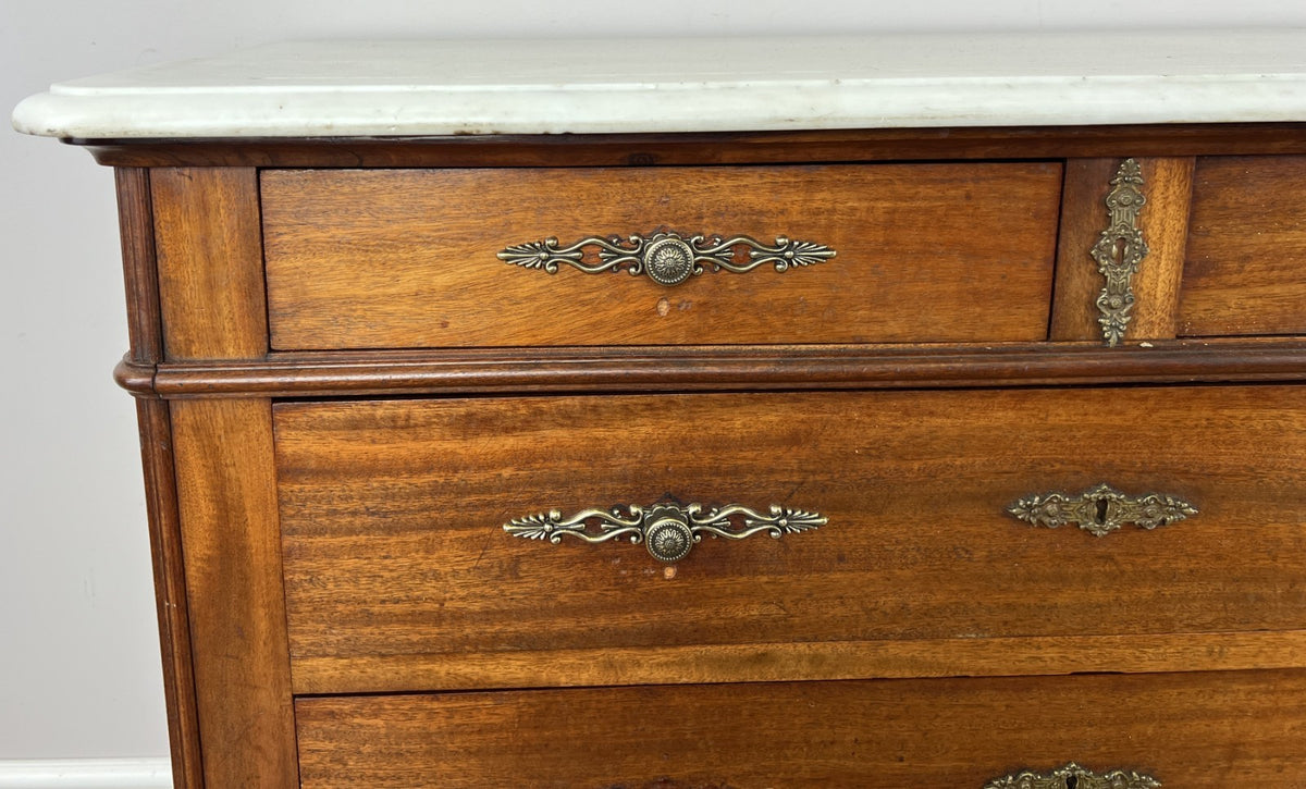 Chest of Drawers Antique French Walnut Marble Top Five Drawer Cabinet LOT 64514