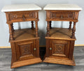 Pair of Bedside Tables Antique French Marble Top Oak Cabinets Carved LOT 43290