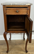Bedside Table Antique French Marble Top Oak Cabinet Carved Cupboard LOT 63949