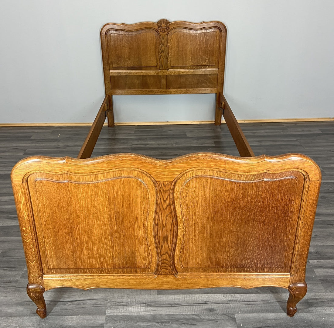 Bed Frame Vintage French Louis XVI Style Oak Single Carved Panel LOT 4083