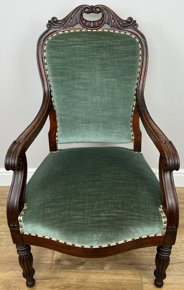 Armchair Antique French Style Walnut Upholstered Seat Carved Chair LOT 62860