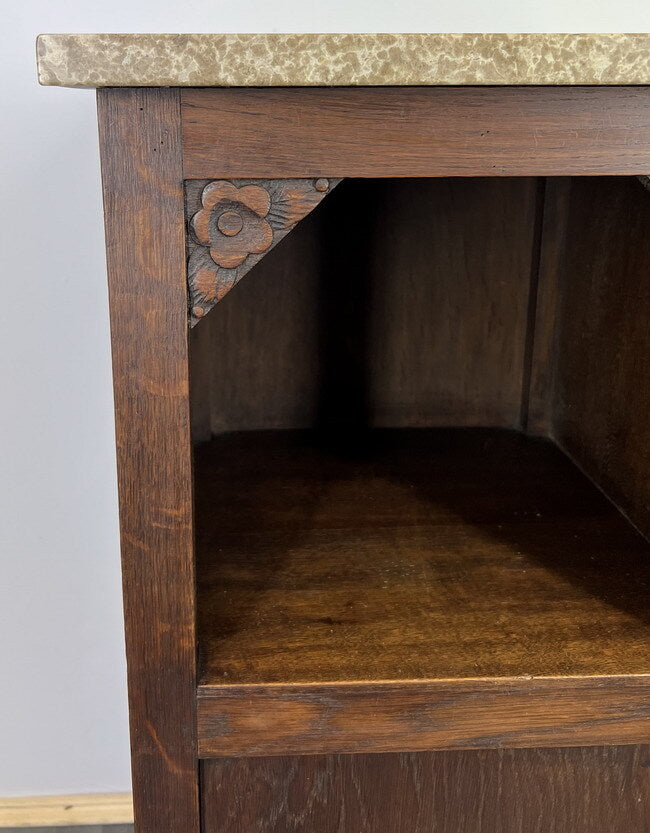 Bedside Table Antique French Style Marble Top Carved Cabinet Cupboard LOT 13422