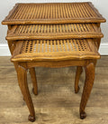 Vintage French Louis Oak Cane Set of Three Nested Carved Tables LOT 49091