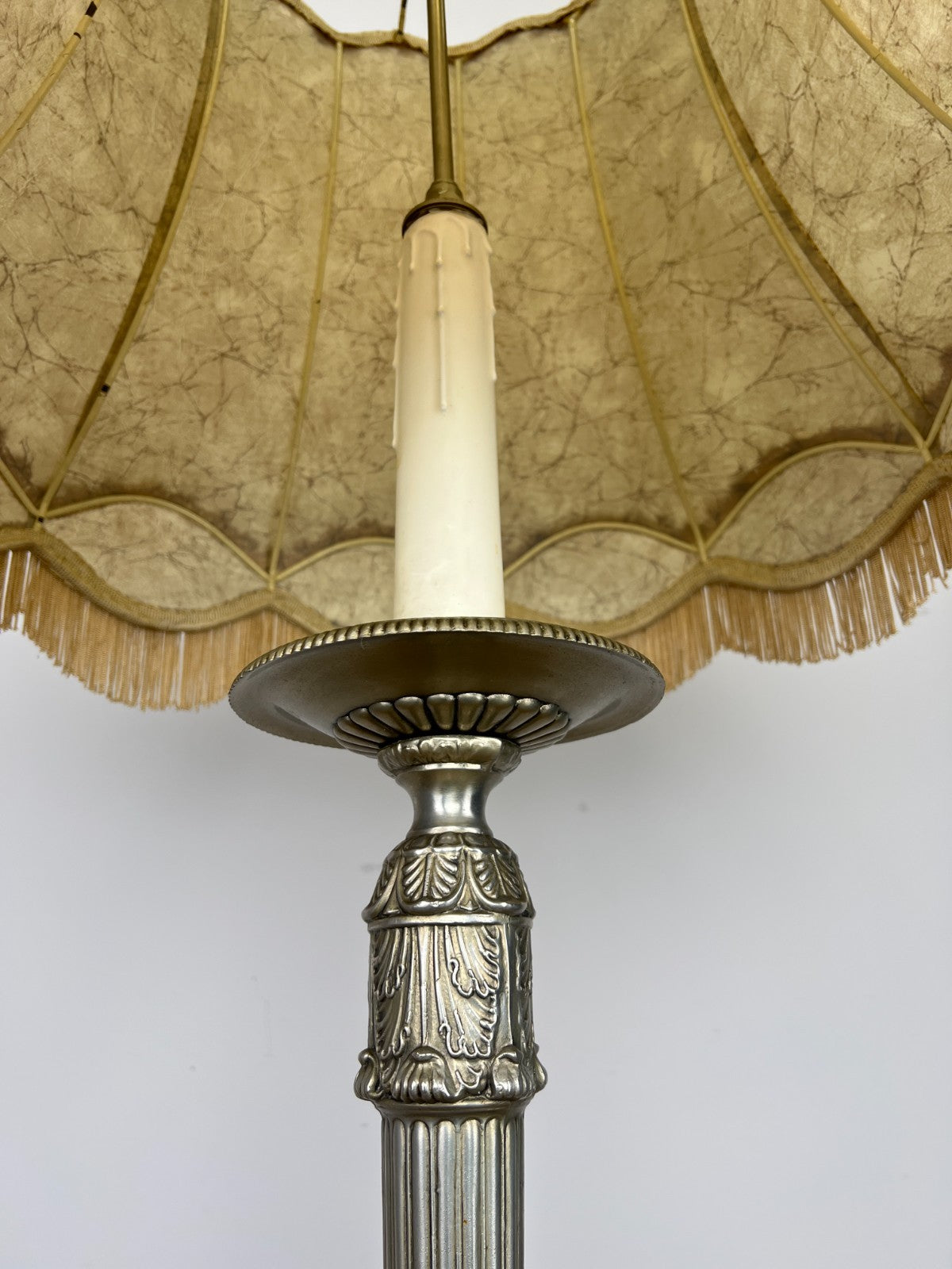 Floor Lamp Vintage French Ornate Metal Standing Lamp with Tassel Shade LOT 60876