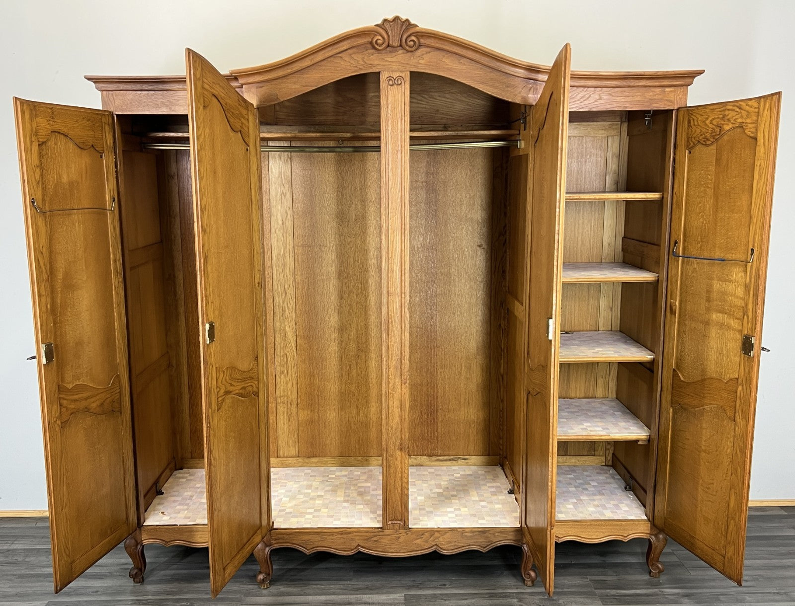 Wardrobe Vintage French Louis XVI Style Oak Four Door Armoire LOT 48138