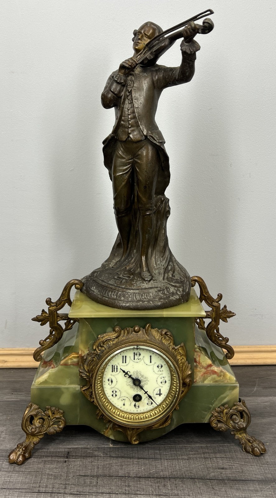 Clock Set Vintage French Onyx Brass Mantel Clock with 4-Arm Candelabras LOT 44133