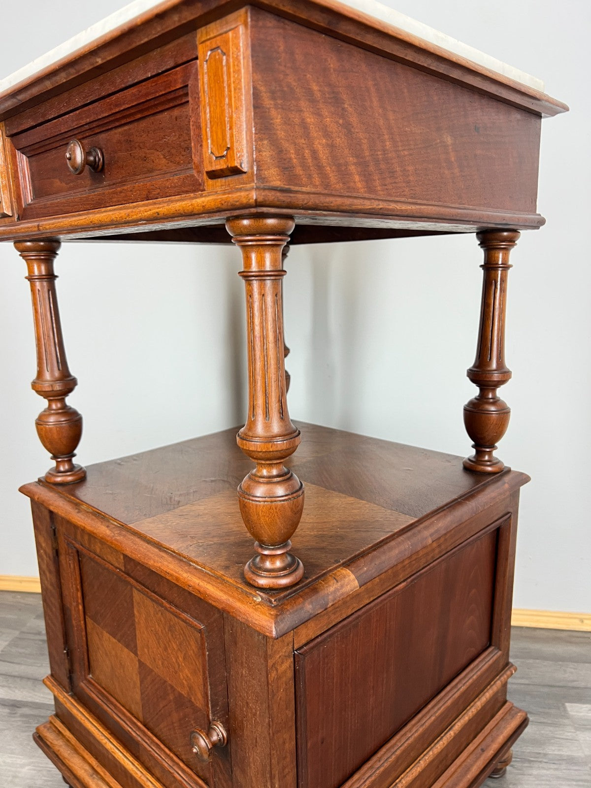 Bedside Table Antique French Walnut Marble Top Cabinet Nightstand LOT 44499