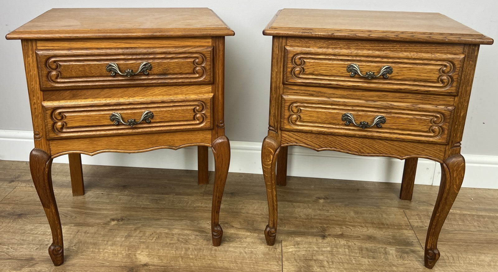 Pair of Bedside Tables Vintage French Louis Oak Nightstands Cabinets LOT 63501