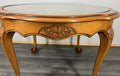Coffee Table Vintage French Oak Round Glass Top Ornate Cane Table LOT 44624