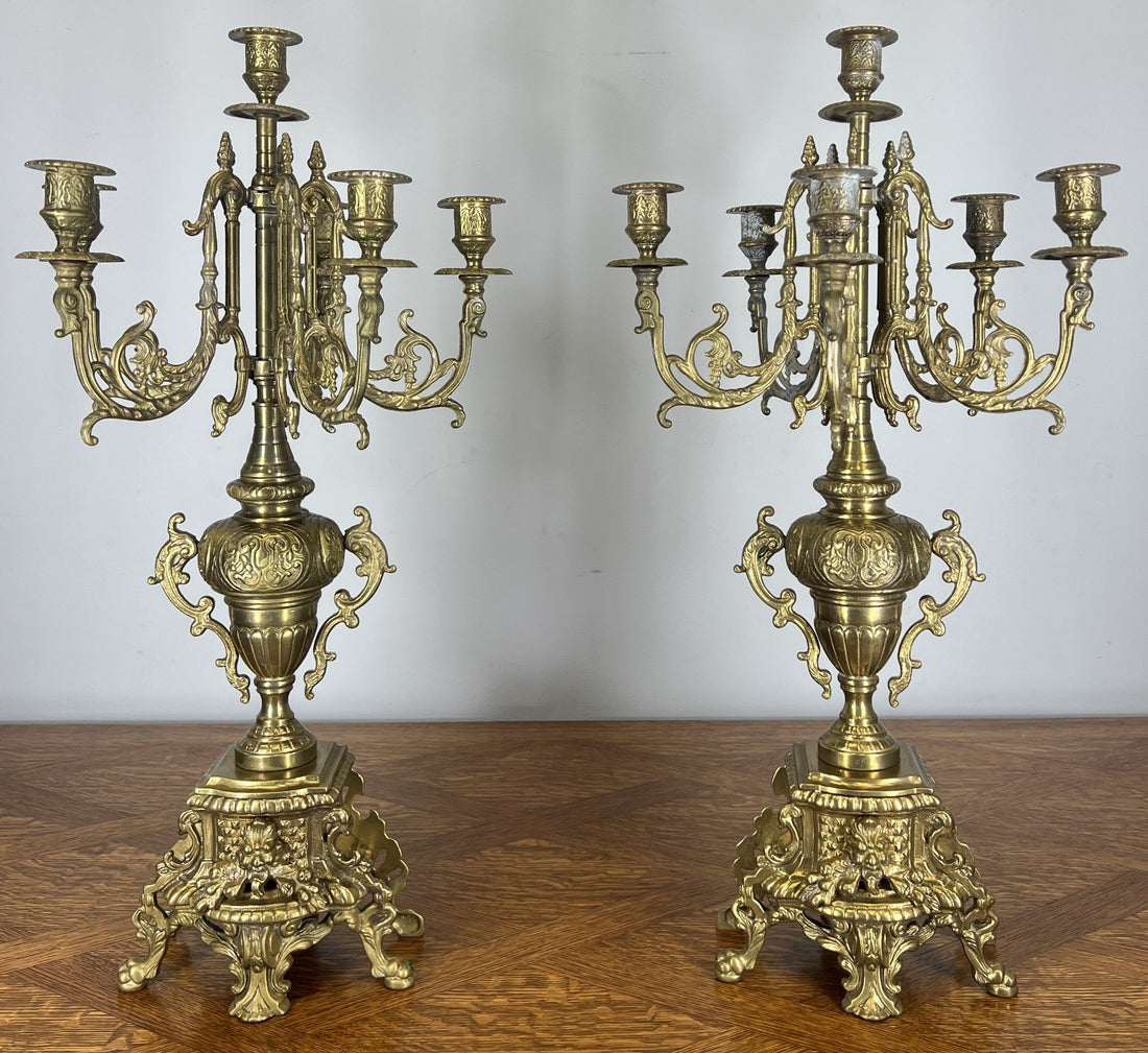 Candelabras Vintage French Brass Pair Ornate Decorative Candle Holders LOT 46500
