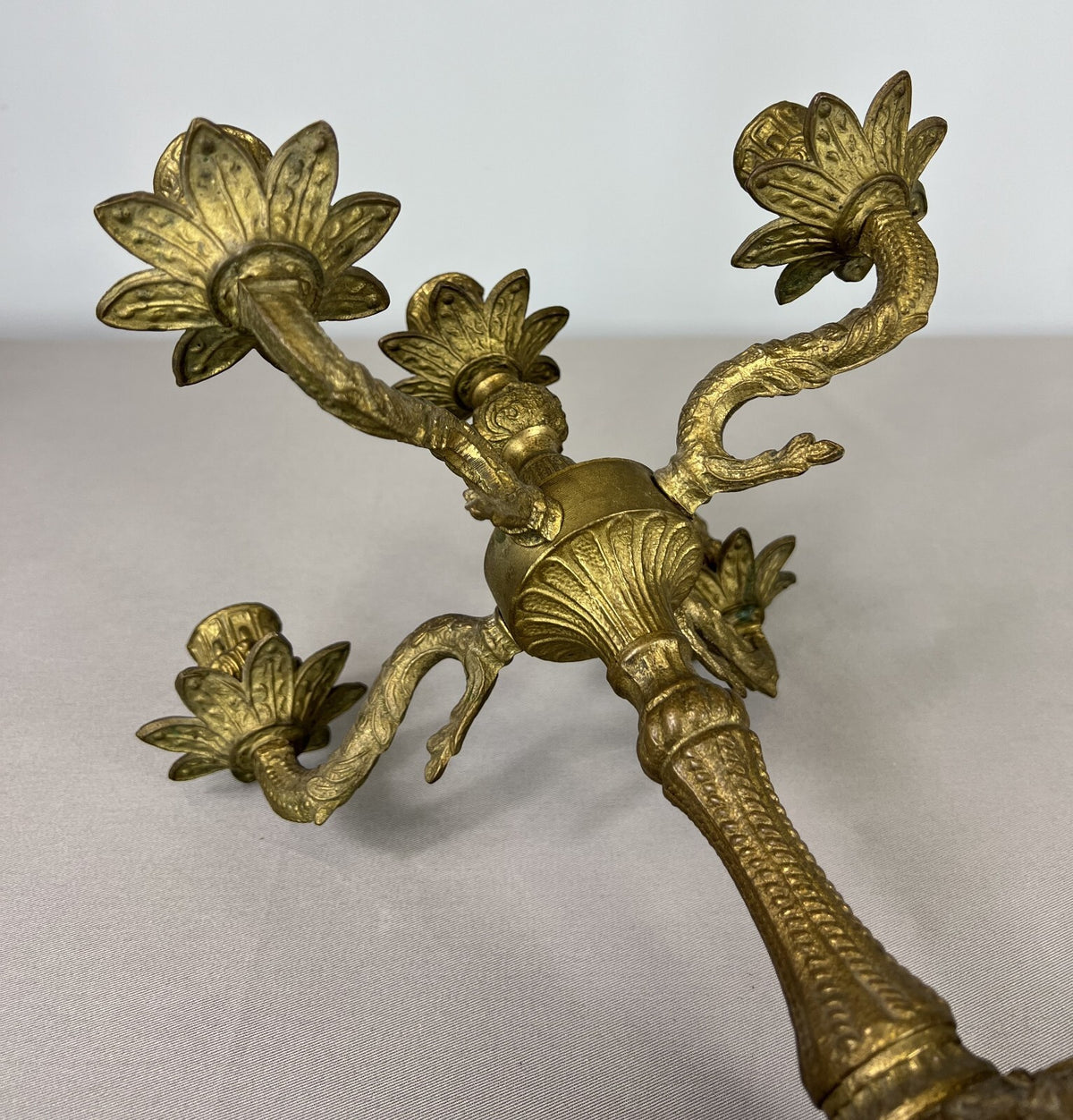 Antique French Brass Candelabra – Ornate 5-Arm Candle Holder (Lot 3604)