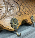 French Vintage Coat Rack Oak 5 Hooks Wall Shelf Carved Coat Hanger LOT 44364