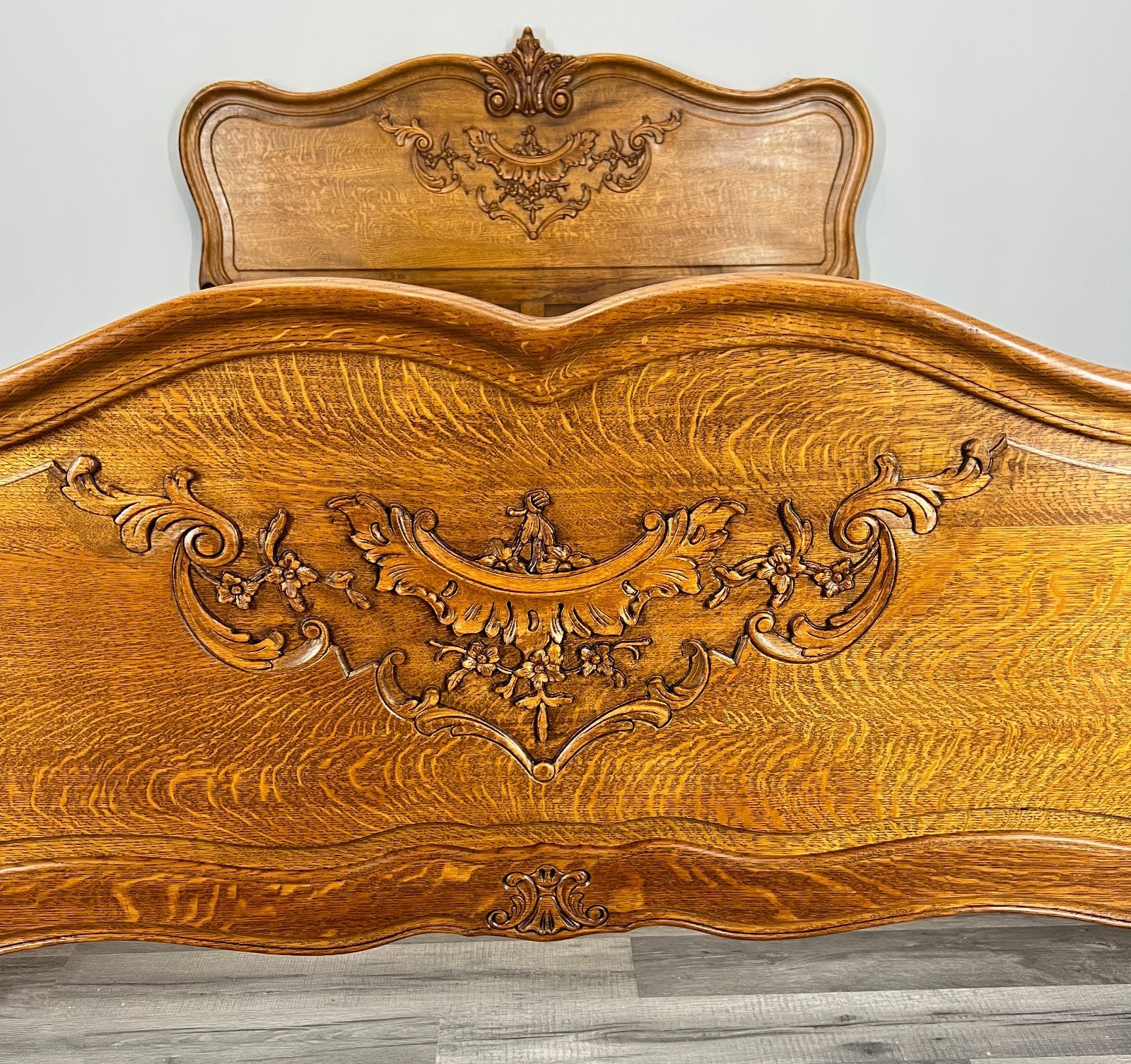 Bed Frame Vintage French Louis XVI Style Oak Double Carved Panel LOT 41123