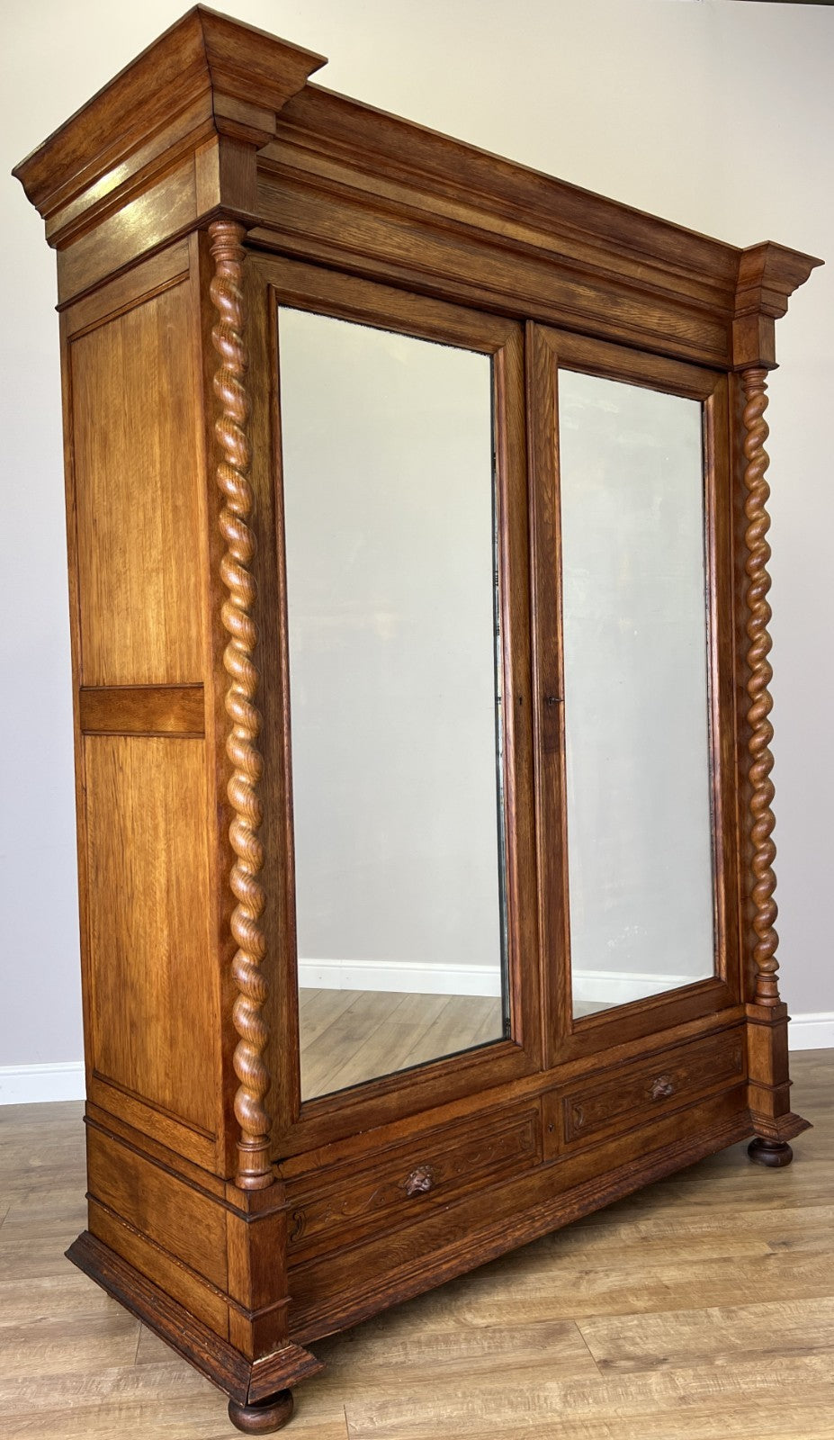 Wardrobe Antique French Oak Two Door Mirrored Carved Armoire Cabinet LOT 61242