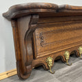 French Vintage Coat Rack Oak 4 Hooks Wall Shelf Carved Coat Hanger LOT 44333