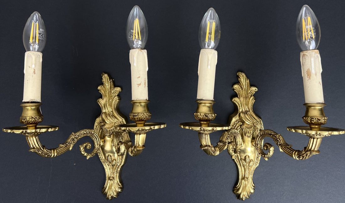 Pair of Wall Sconces Vintage French Ornate Decorative Candle Lights LOT 60680