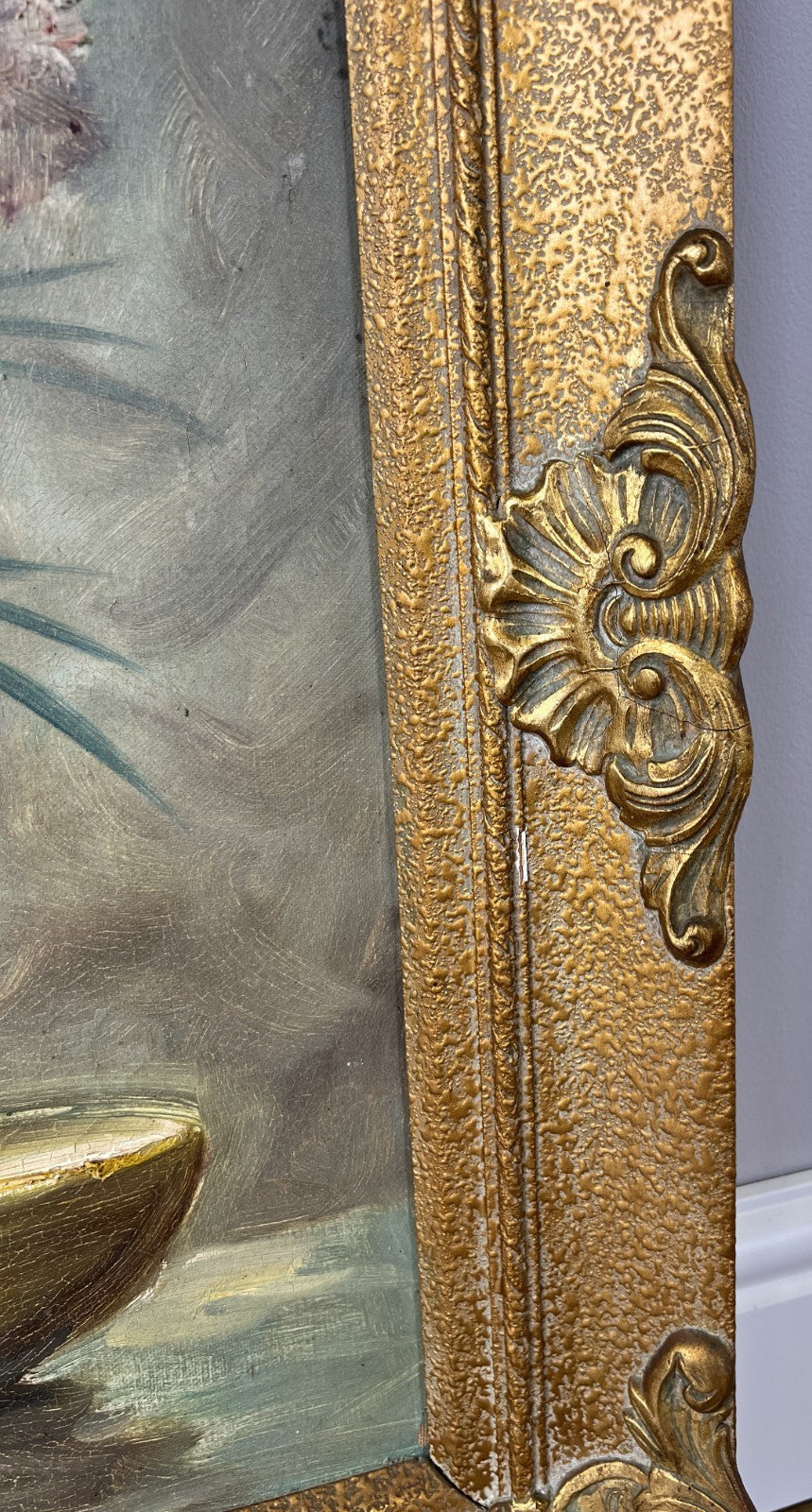 Oil Painting Vintage French Style Signed Floral Gilt Frame Wall Art LOT 61147