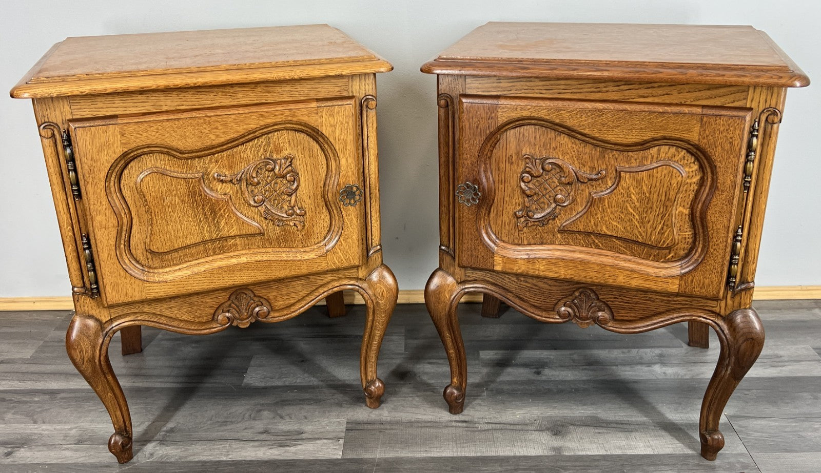 Pair of Bedside Tables Vintage French Louis  XVI Oak Carved Cabinets LOT 44401