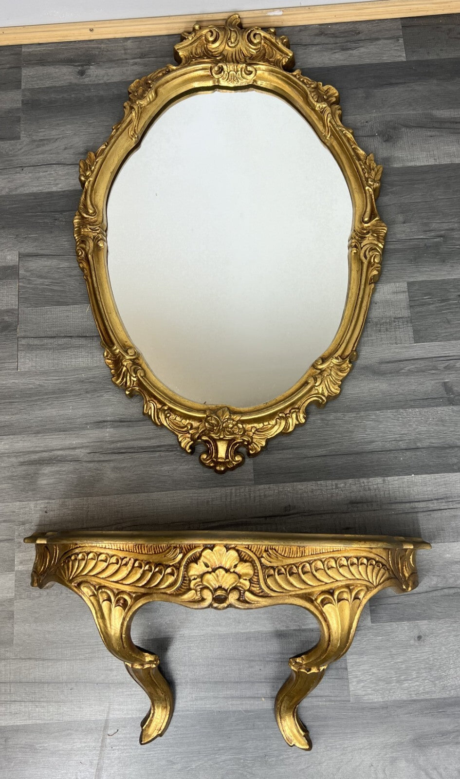 Mirror Vintage French Style Decorative Wall Mirror with Console Shelf LOT 28920