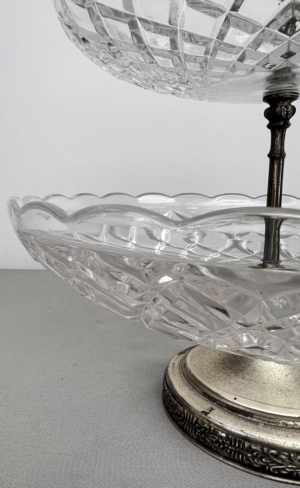 Bomboniere Vintage French Crystal Cut Three Tier Serving Cake Stand LOT 6439