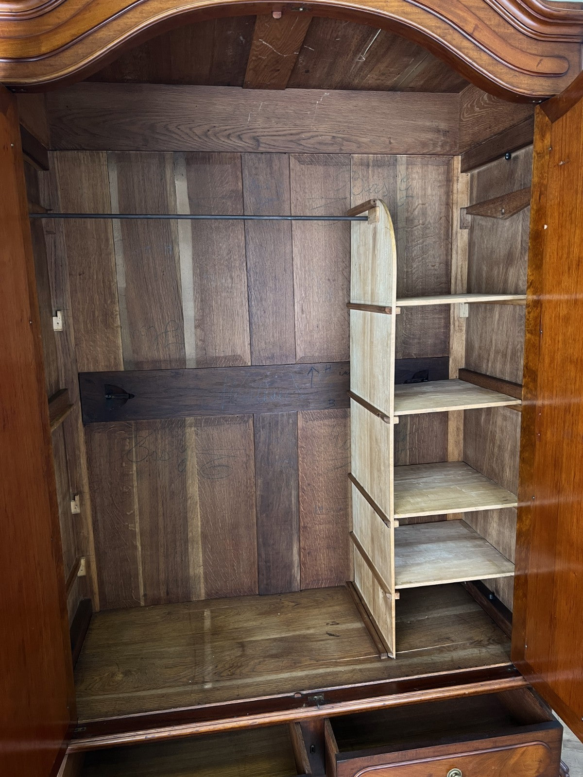 Wardrobe Antique French Style Walnut Mirrored Two Door Carved Armoire LOT 6538