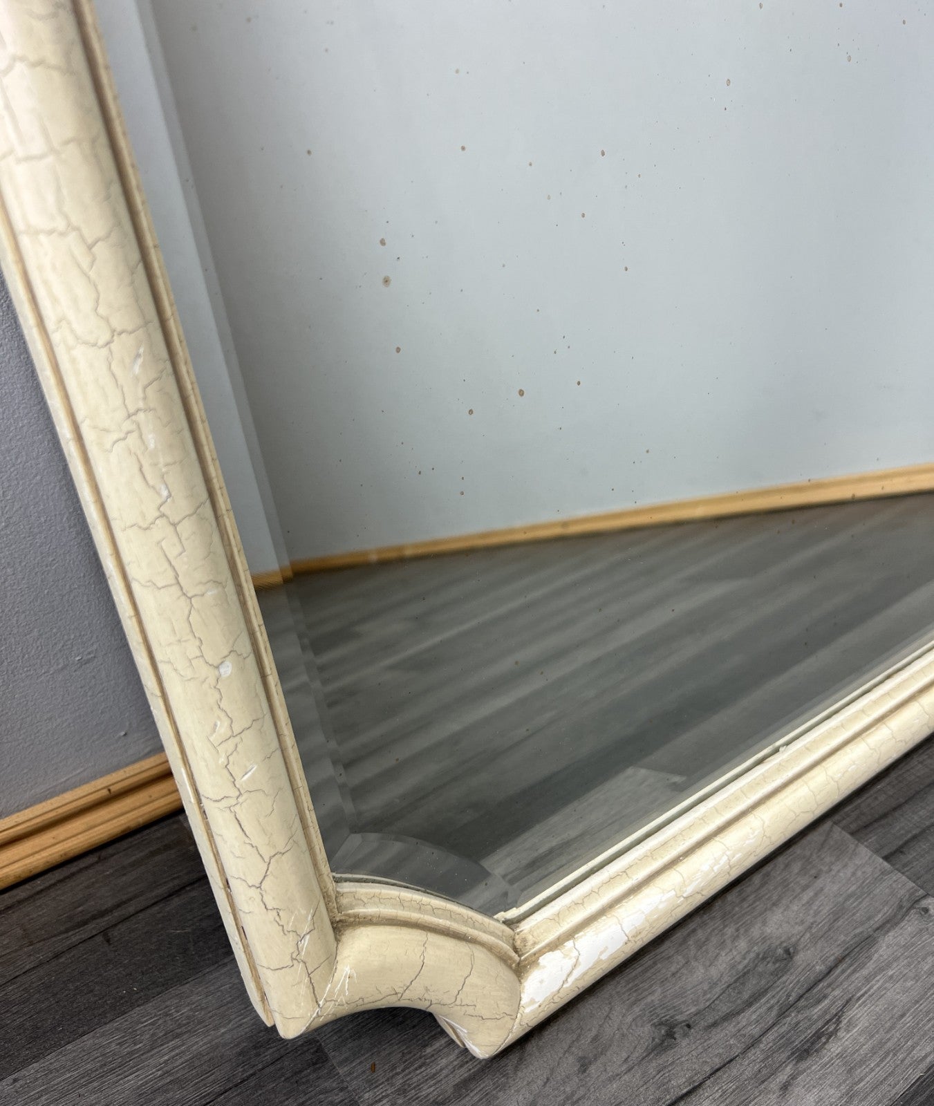 Vintage French Cream Wall Mirror Carved Ornate Shell Crest Frame LOT 43554