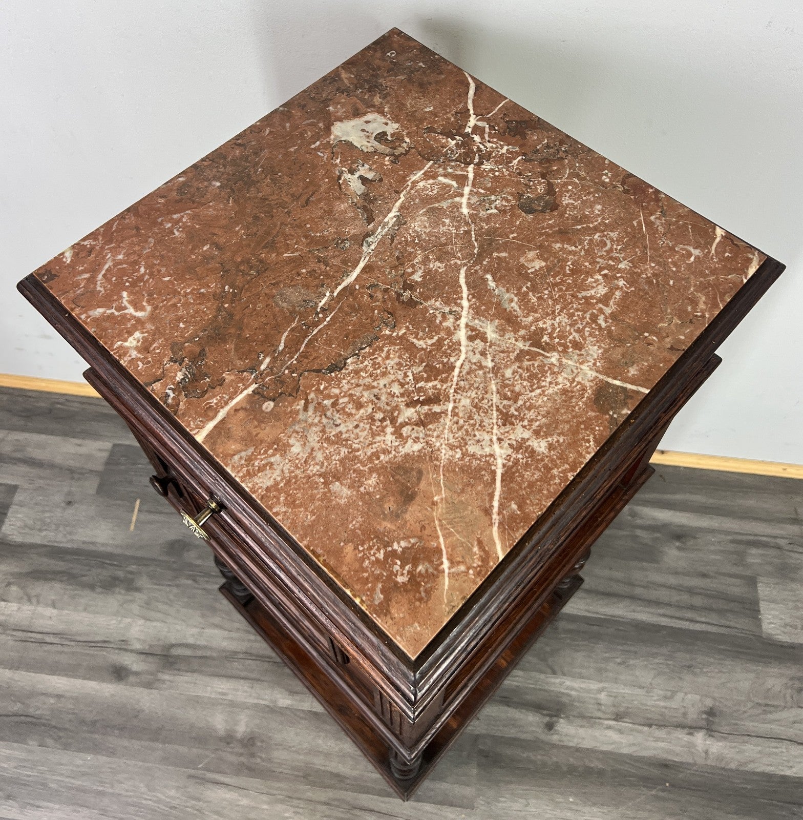 Bedside Table Antique French Oak Marble Top Cabinet Nightstand LOT 48067