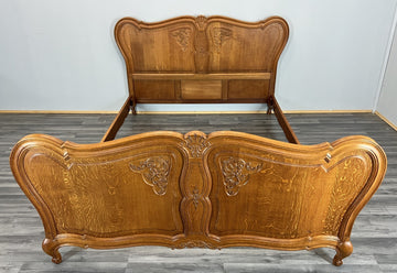 Bed Frame Vintage French Louis XVI Style Oak Double Carved Panel LOT 4086