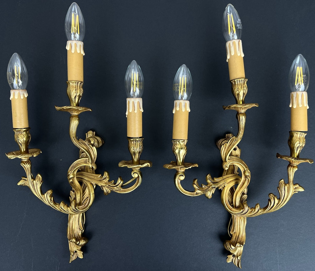 Pair of Wall Sconces Vintage French Ornate Decorative Candle Lights LOT 60850