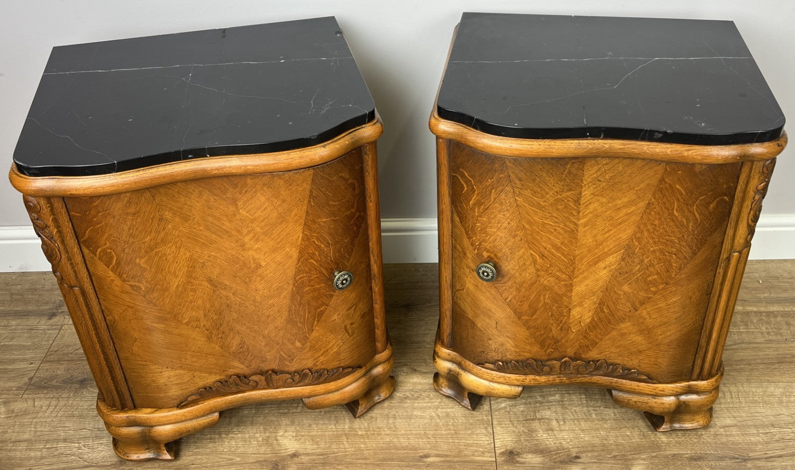 Pair of Bedside Tables Antique French Art Deco Marble Top Cabinets LOT 63511