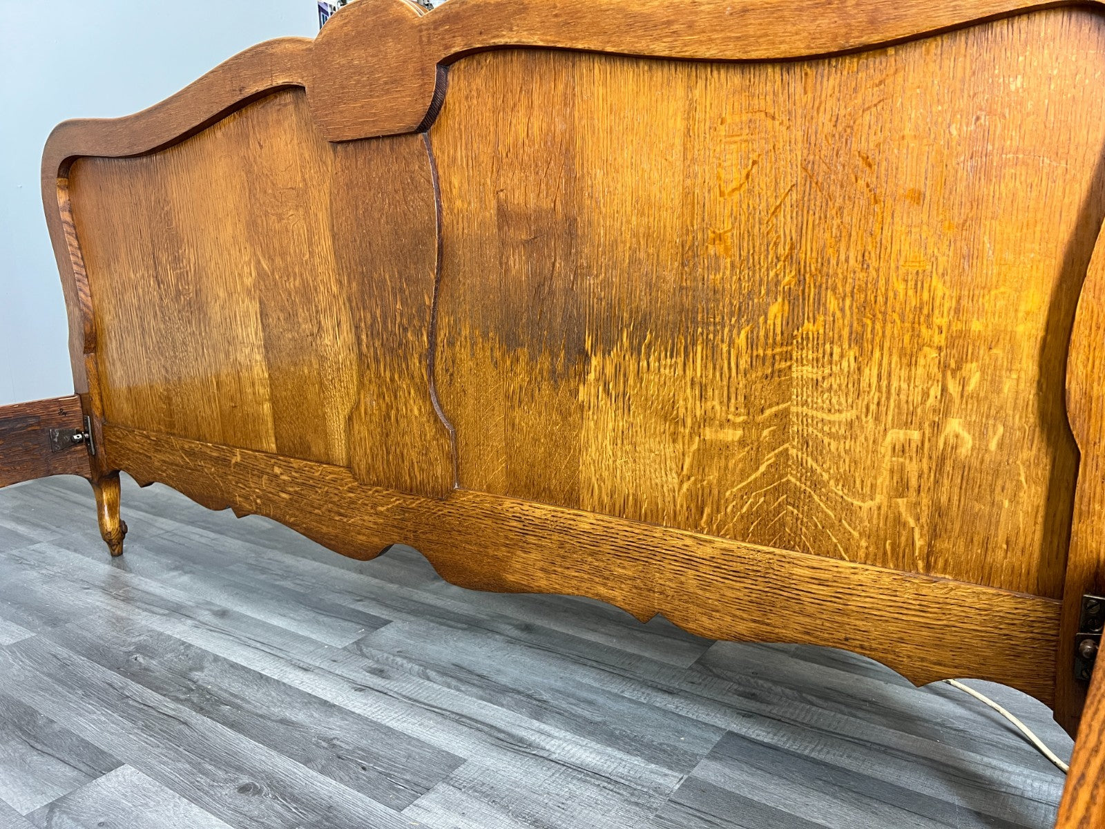 Bed Vintage French Louis XVI Double Bed Frame Oak Carved Headboard LOT 45889