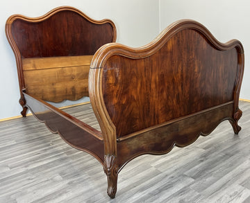 Bed Antique French Style Mahogany Double Bed Frame Carved Headboard LOT 47330