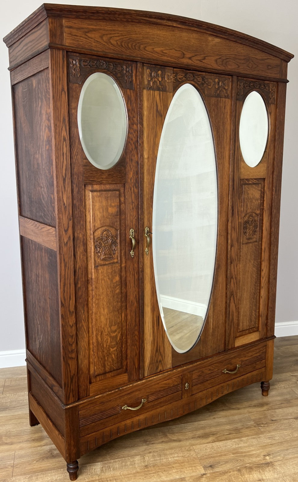 Wardrobe Antique French Oak Two Door Mirrored Carved Armoire Cabinet LOT 61230
