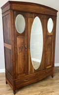 Wardrobe Antique French Oak Two Door Mirrored Carved Armoire Cabinet LOT 61230