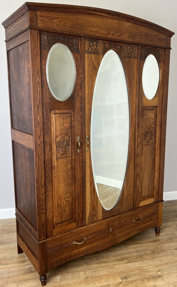 Wardrobe Antique French Oak Two Door Mirrored Carved Armoire Cabinet LOT 61230